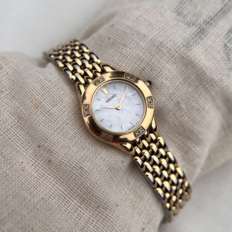 SEIKO 精工 古董錶 Vintage 真鑽外圈 貝殼錶面 石英錶