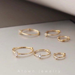ATOWN 輕珠寶 純10K金黃金 纖細感耳圈 四爪單鑽耳扣耳環