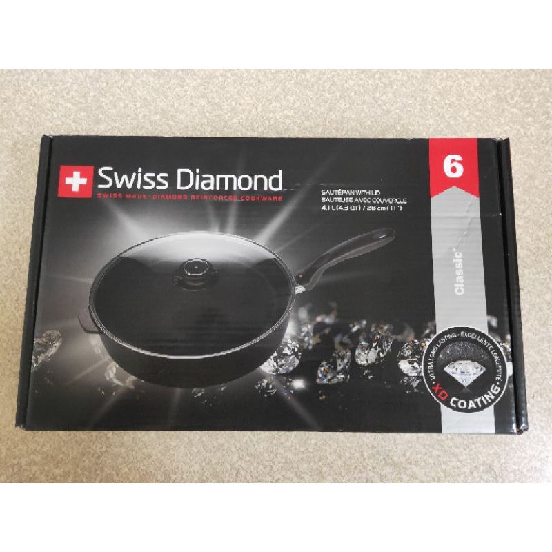 全新 瑞士原裝 Swiss Diamond XD 瑞仕鑽石鍋6號  圓深煎鍋28cm(含蓋)