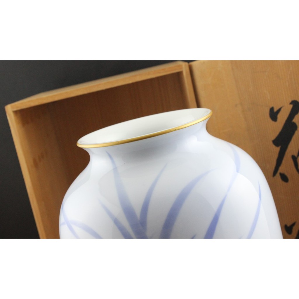 日本深川製磁官窯染付花瓶白底藍葉蘭花圖案木盒裝1800897 | 蝦皮購物