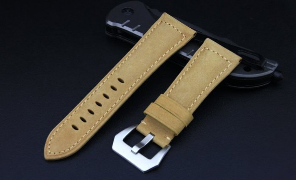 26mm收22mm可替代沛娜海Panerai原廠錶帶瘋馬質感牛皮錶帶,不鏽鋼錶pv扣~沙漠