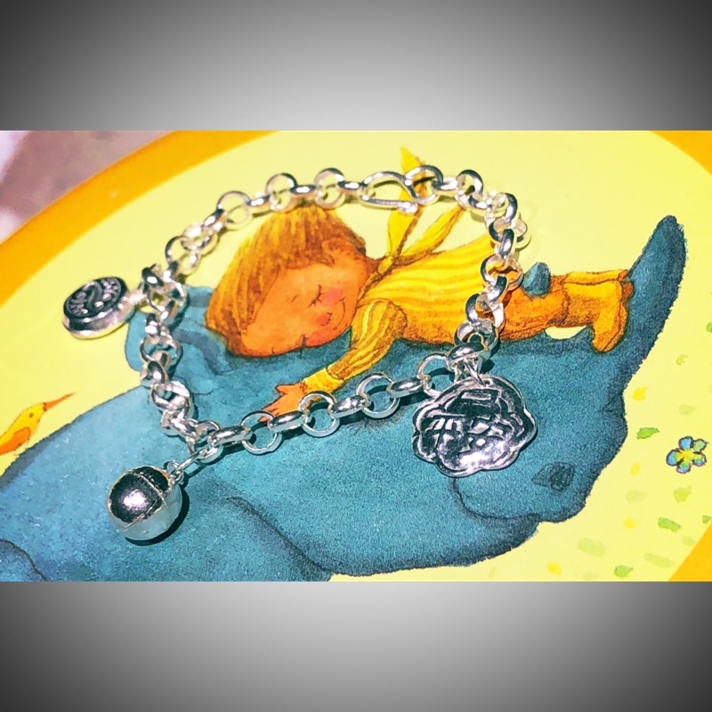 寶寶純銀兒童彌月手鍊-鐘鼓平安鎖片造型款
