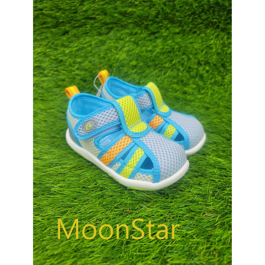 *十隻爪子童鞋*Moonstar日本月星黃灰色護趾機能輕量涼鞋 學步鞋 保護腳趾頭
