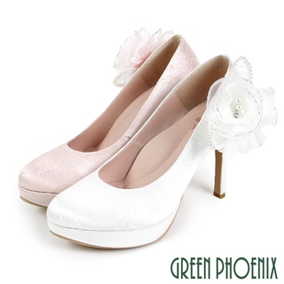 【GREEN PHOENIX】蕾絲緹花拆式立體造型花朵全真皮高跟婚鞋-女款 U13-26A97
