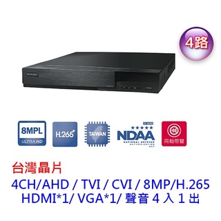 監控主機 昇銳 HP-4311 8MP 800萬 H.265 4路4聲 DVR HS-HP4311 監視器 AHD TV