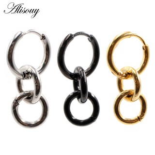 Alisouy 2 件裝朋克嘻哈哥特式不銹鋼圓形吊夾 Huggie 圓形圈形耳環女式男式耳釘