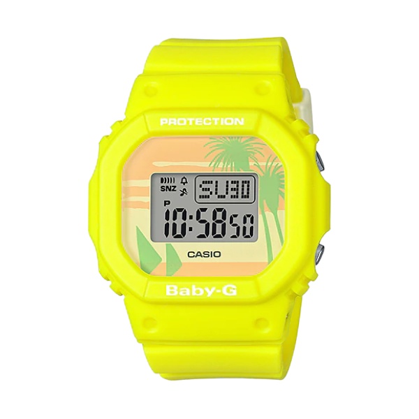 【CASIO BABY-G】復古海灘風情經典方形數位顯示運動腕錶-黃/BGD-560BC-9