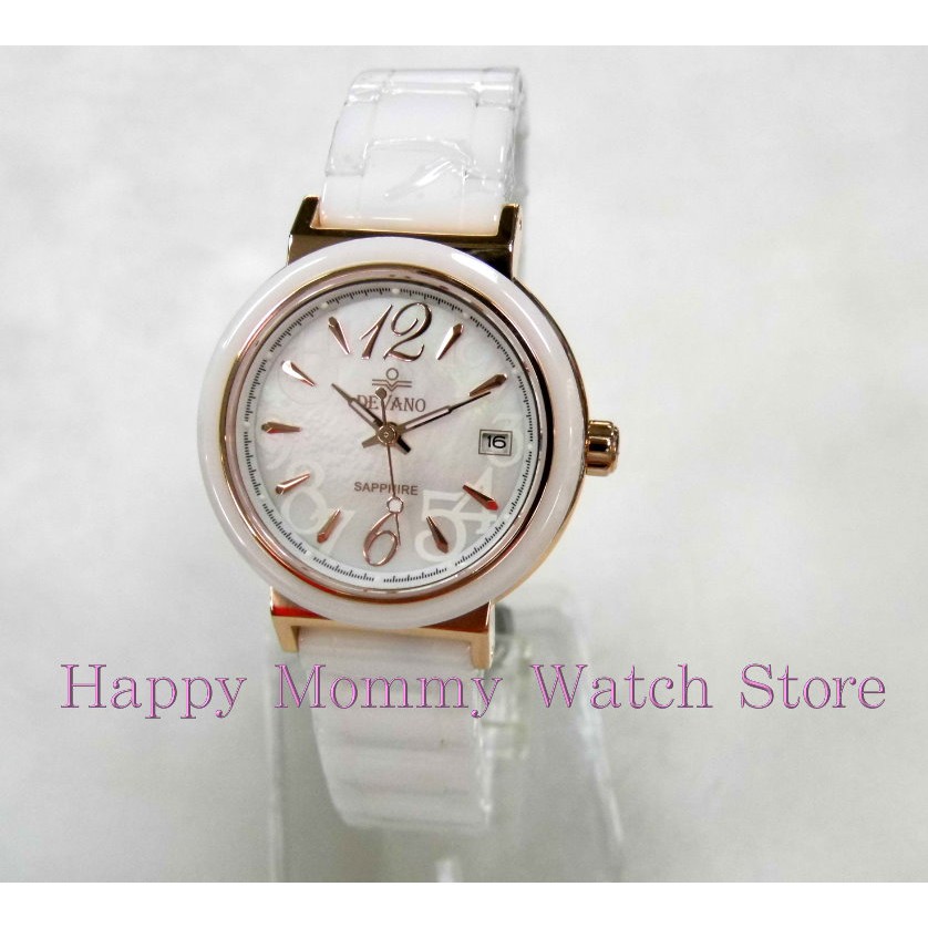 【 幸福媽咪 】DEVANO 帝凡諾 公司貨 藍寶石 防水日期 陶瓷錶 玫瑰金 34mm 型號:DV-5661B