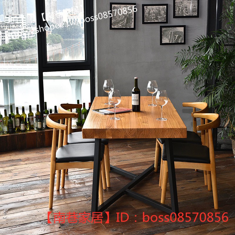 【南巷家居】 美式復古鐵藝loft實木餐桌家用飯桌現代簡約電腦辦公桌工業風書桌