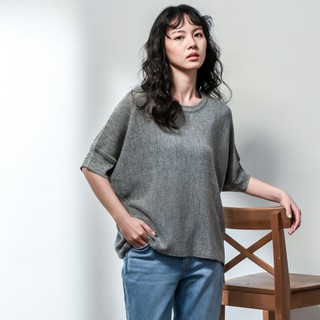 O-LIWAY 淺灰色 台灣製 MIT 衣襬層次感設計 連袖針織上衣-oliway