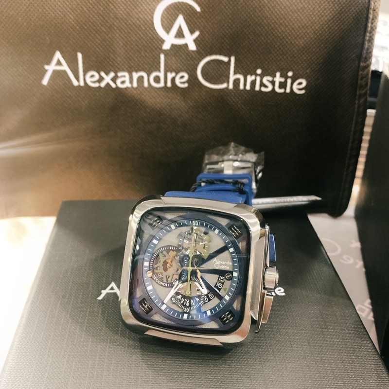 WK.手錶✨Alexandre Christie 6577MC AC 時尚圓方男錶工業藍膠錶 防水原廠保固一年 實體店面