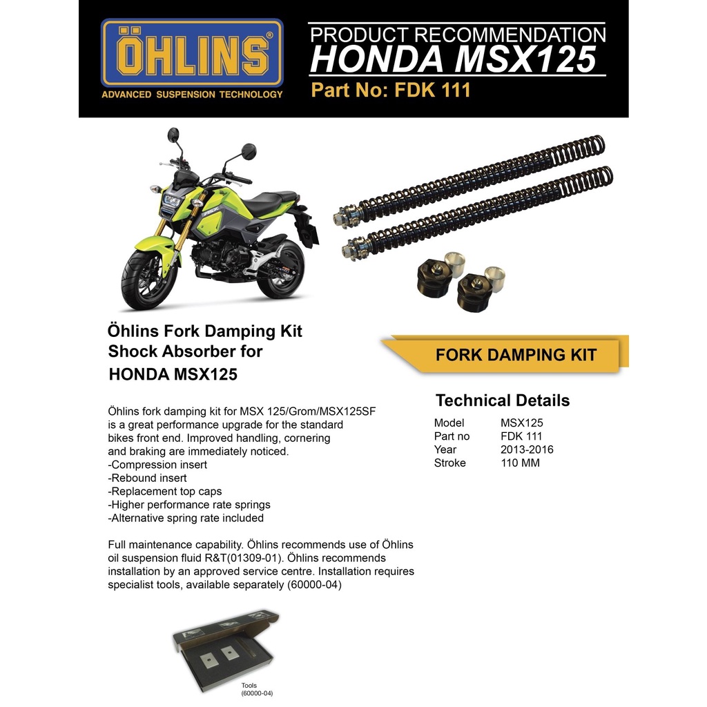 《OHLINS》FDK111前叉彈簧套件MSX 125