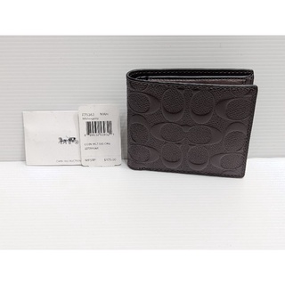 『BAN'S SHOP』COACH 75363 男款 C LOGO 真皮壓紋 皮夾/短夾 咖啡色零錢袋款 全新 福利品