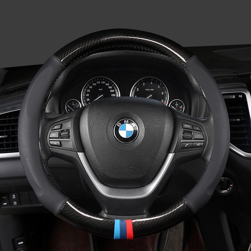 BMW 碳纖維真皮汽車方向盤套 38cm 適用於寶馬 X1 X2 X3 X4 E84 F84 F39 E83 F25 G