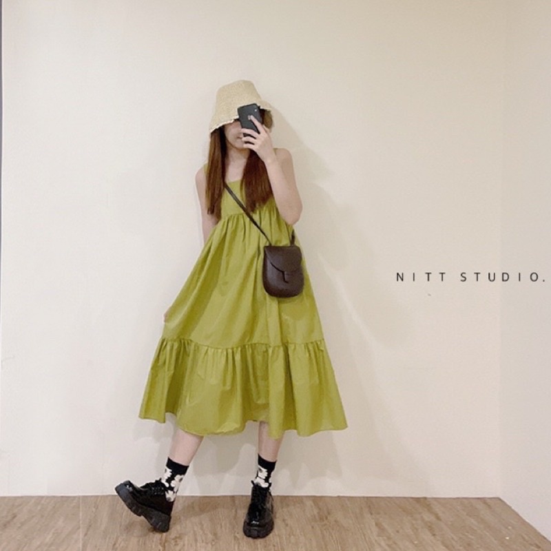 轉賣Nitt 🥑酪梨綠日系無袖魚尾吊帶裙 蛋糕裙