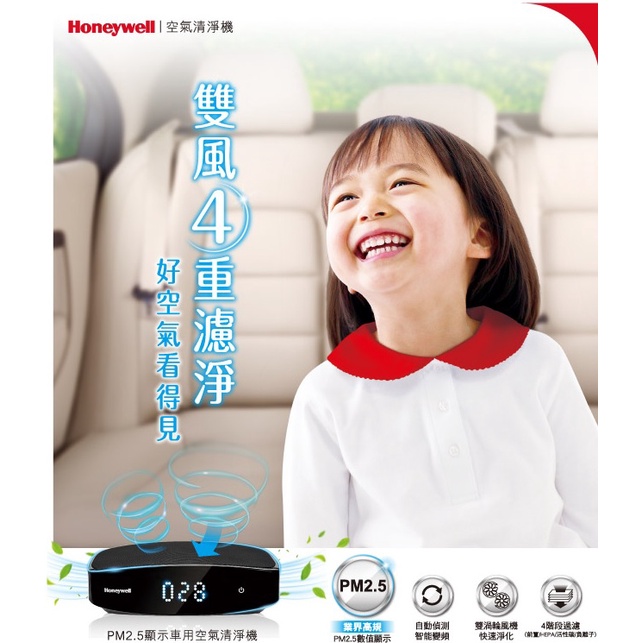 Honeywell PM2.5 顯示車用空氣清淨機 限量贈送原廠濾網 + 家用電源線 CATWPM25D01