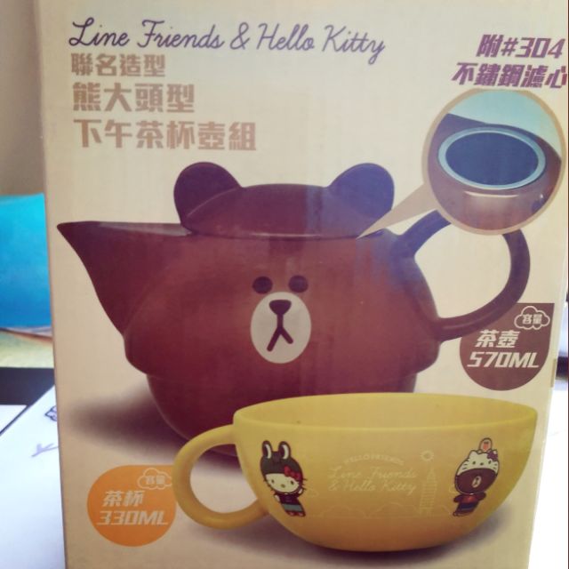 LINE Friend &amp; Hello Kitty聯名造型熊大頭型下午茶杯壺組