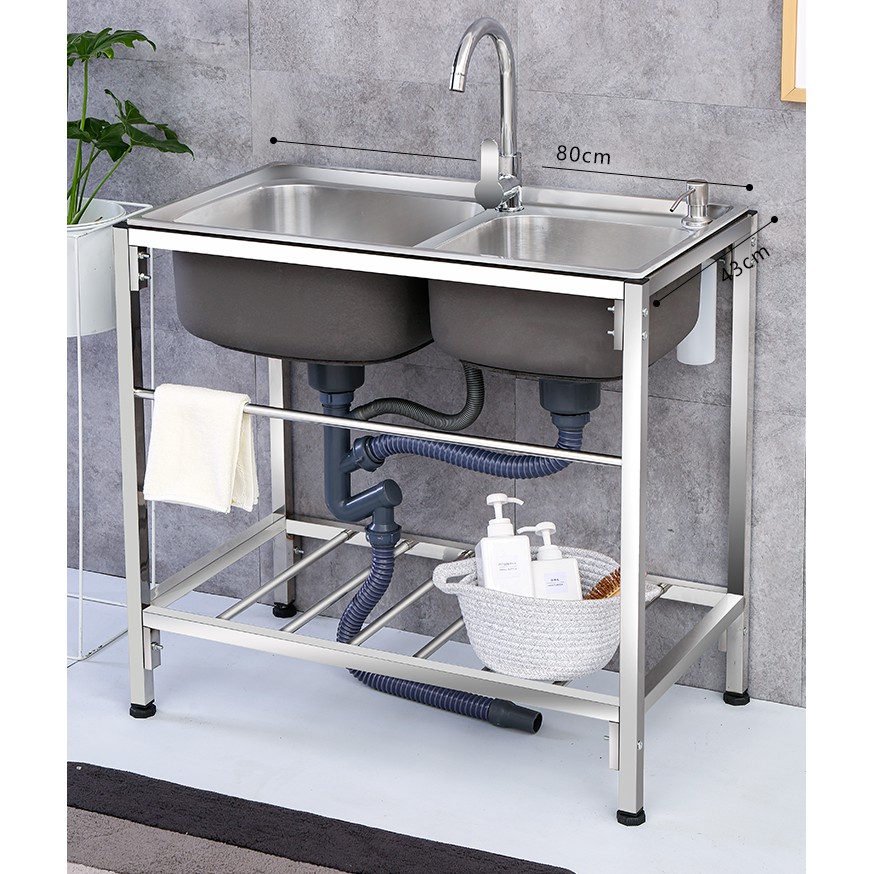 不銹鋼洗手盆簡易水槽廚房洗菜盆雙槽水池家用水槽洗碗槽帶支架帶架子不銹鋼水槽洗手臺 蝦皮購物