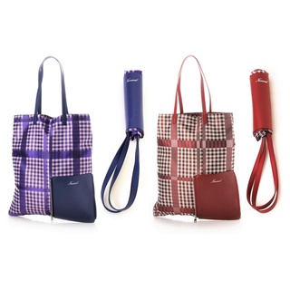 日本品牌 Nananoel 全新正品 時尚 設計 筒狀 格紋 收納 環保袋 扁平托特包 包包 2色 特價 現貨