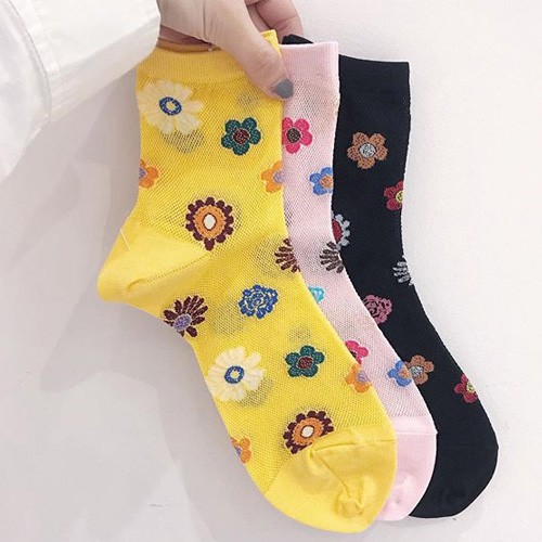 靴下屋tabio 可愛網眼彩色花朵棉短襪 日本職人手做襪 蝦皮購物
