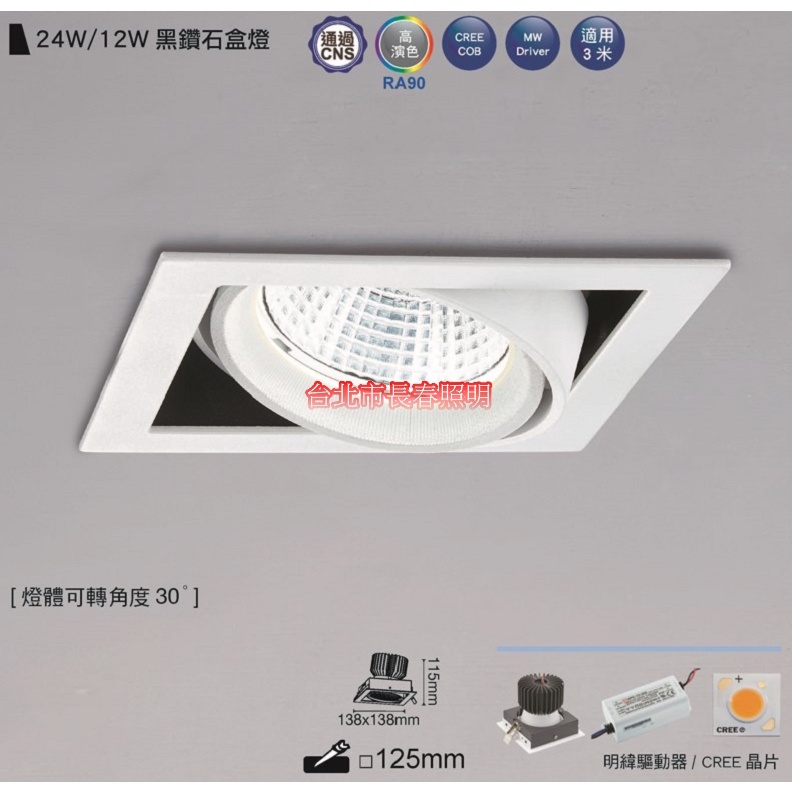 台北市長春路 舞光 DANCELIGHT 黑鑽石崁燈 單燈 LED-25128D LED 24W 12W 可轉角30度