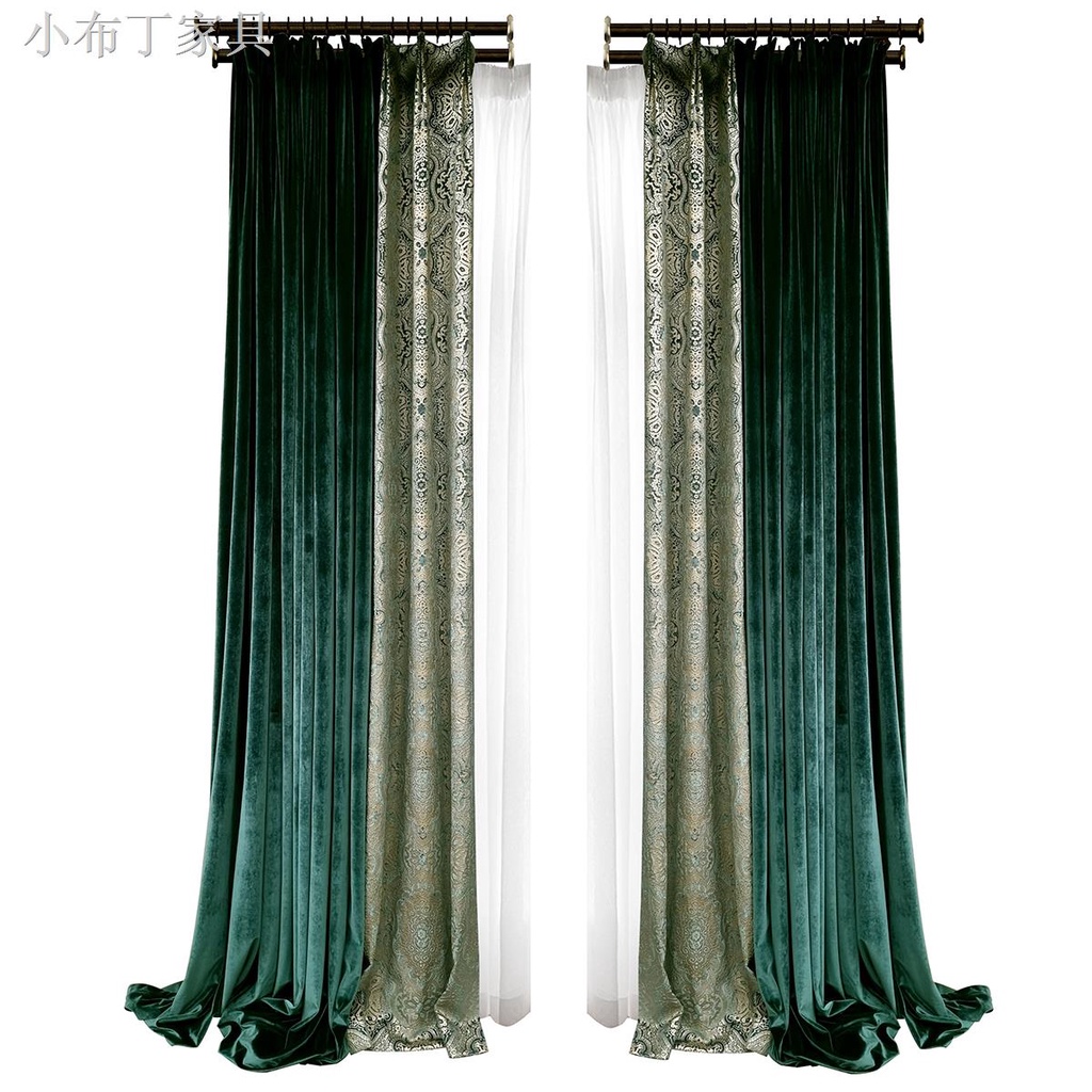 ﺴ墨綠色高端定制窗簾現代進口絲絨絨布法式巴洛克歐式別墅輕奢美式