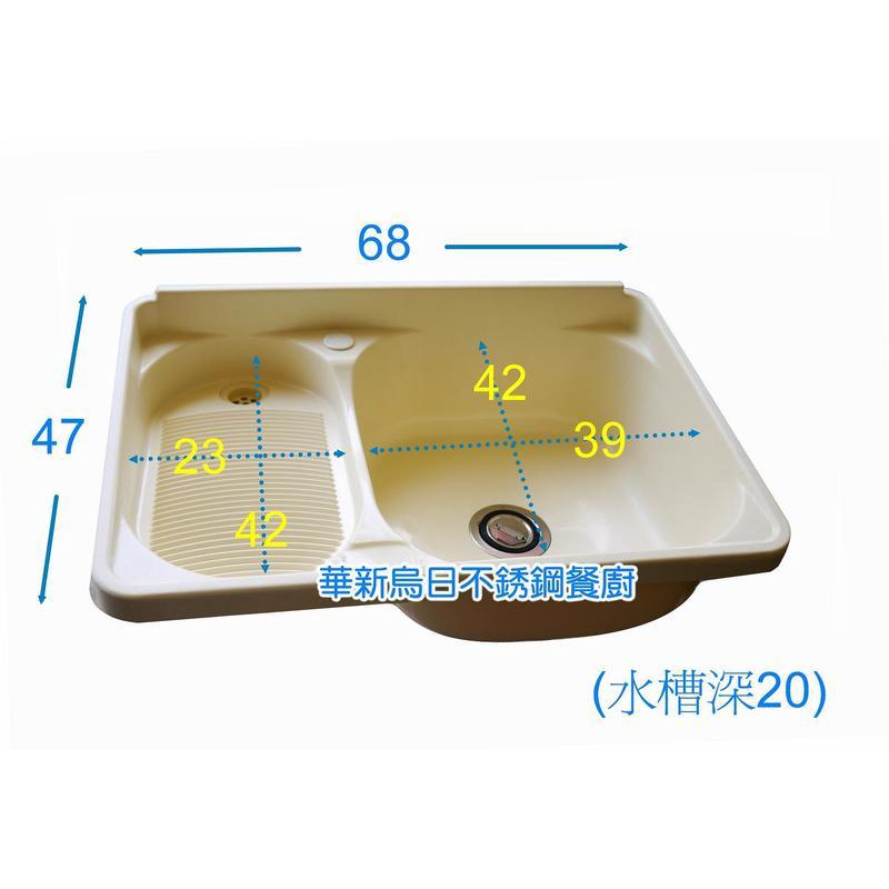 全新 熱銷 68cm 塑鋼水槽面板 洗衣槽面板 洗手台 小流理台面板 有洗衣板 小水槽 兩用 設計師款