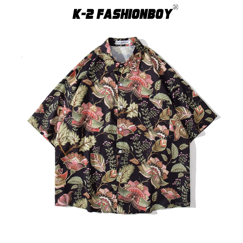 【K-2】滿版 花朵樹葉 花襯衫 復古 寬鬆襯衫 短袖襯衫 男女不拘 個性穿搭【B213】