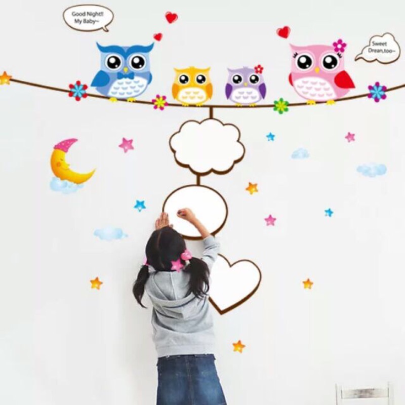 貓頭鷹白板貼相片貼裝飾壁貼 PVC可移除壁貼  排版尺寸60*90