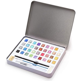 Xileyw 12色/36色/48色珠光水彩顏料 美甲彩繪 固體顏料 金屬色塊狀水彩 含自來水筆 勾线筆 橡皮 鉛筆