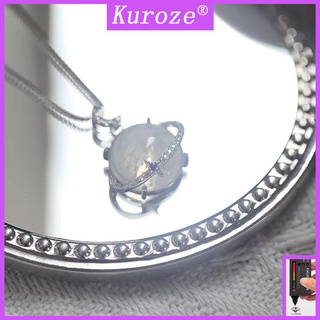 Kuroze S925銀星球項鍊星月吊墜夢幻甜美白鑽鎖骨鏈