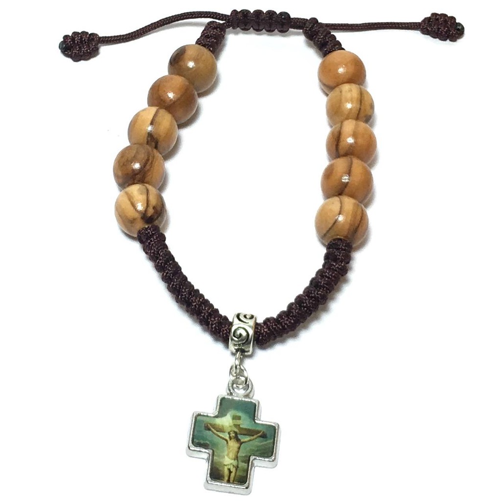 天主教聖物 以色列進口 橄欖木 念珠 手鍊 左右各5株 12mm 耶穌苦像 8251201