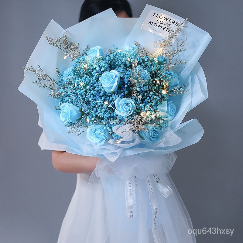 現貨 永生花束乾燥花束情人節情人節花束天然滿天星乾花香皂玫瑰花輕奢手捧花束生日教師節禮物送女友老婆 10月1 蝦皮購物