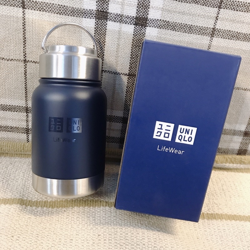 全新 Uniqlo 優衣庫 深藍色 小容量 保溫水壺 保溫瓶 茶壺 350ml