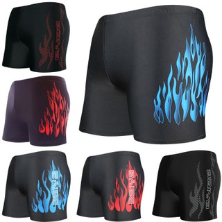 男士泳褲透氣平角內褲泳裝男孩泳衣加大碼 XL-4XL 火焰印花