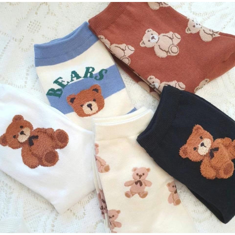 FLORA正韓代購&lt;&lt;現貨&gt;&gt; 快速出貨  中筒襪 潮襪  可愛熊熊襪子  小熊襪子 小熊圖案襪 小熊系列 韓國製造