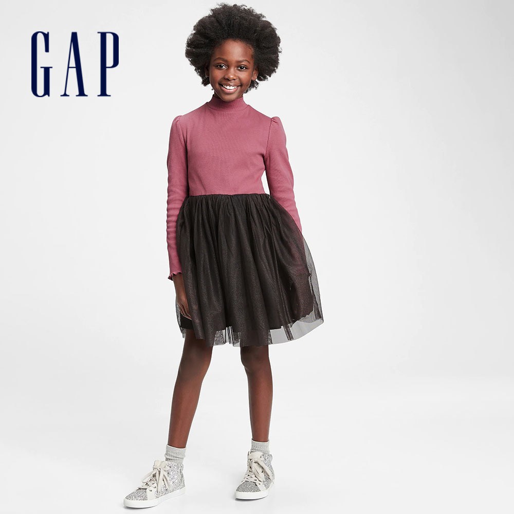 Gap 女童裝 氣質紗裙拼接長袖洋裝-玫瑰粉(649961)