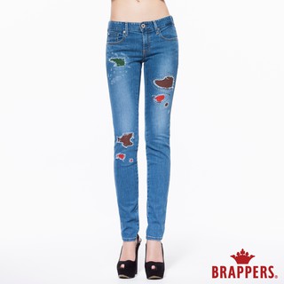 BRAPPERS 女款 新美腳Royal系列-中低腰彈性補釘窄管褲-淺藍