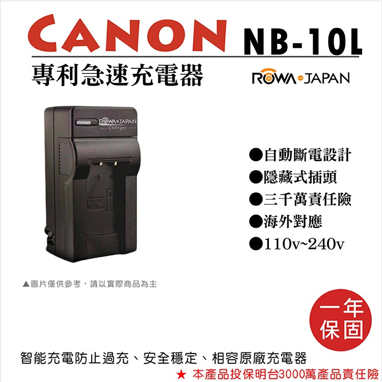 御彩@樂華 CANON NB-10L 專利快速充電器 NB10L 相容原廠電池 1年保固 G15 G1X SX50HS