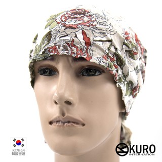 KURO-SHOP韓進口米色玫瑰花印花免綁頭巾