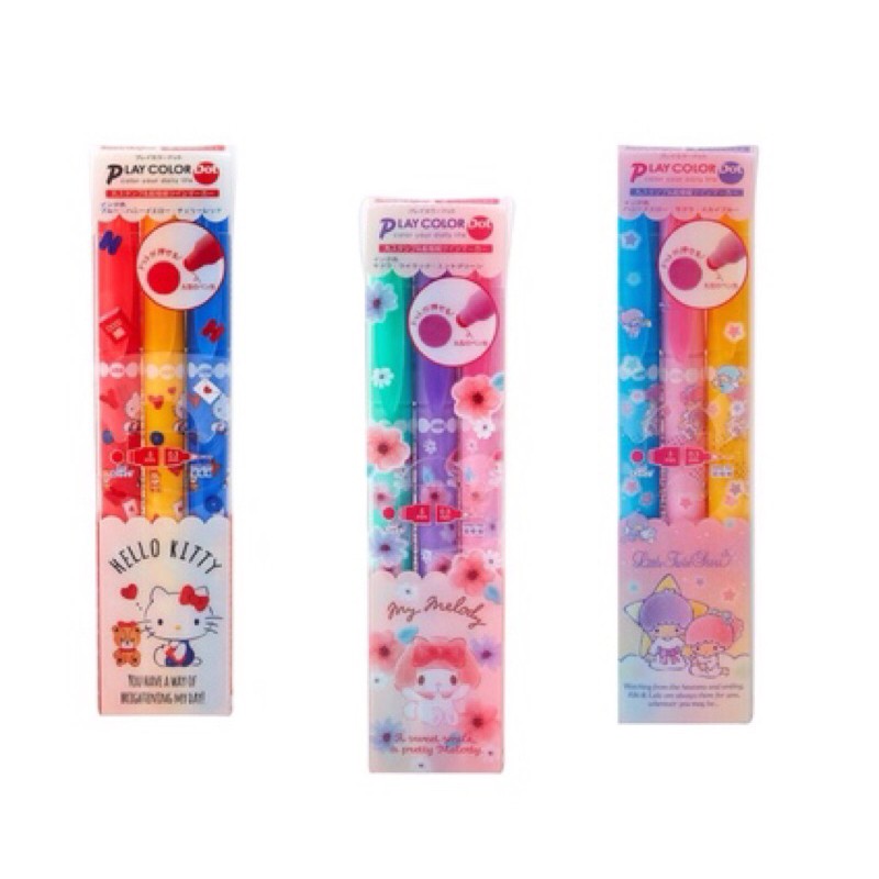 686愛代購 日本代購 日本製 蜻蜓牌 三麗鷗 正版授權 雙子星 美樂蒂 kitty 螢光筆 三色筆 彩色筆 雙頭筆