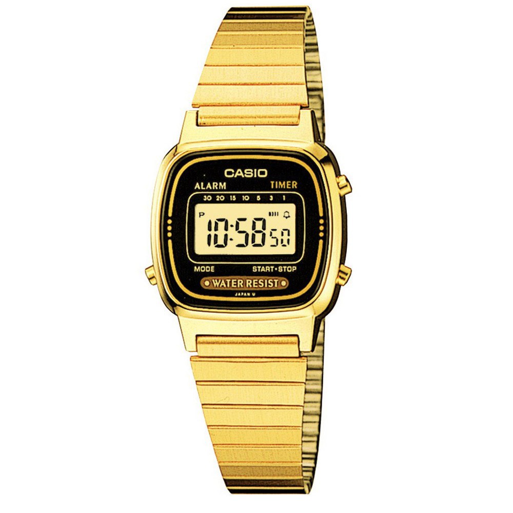 【CASIO】金色時尚質感優雅不鏽鋼電子腕錶-黑面 (LA-670WGA-1)正版宏崑公司貨
