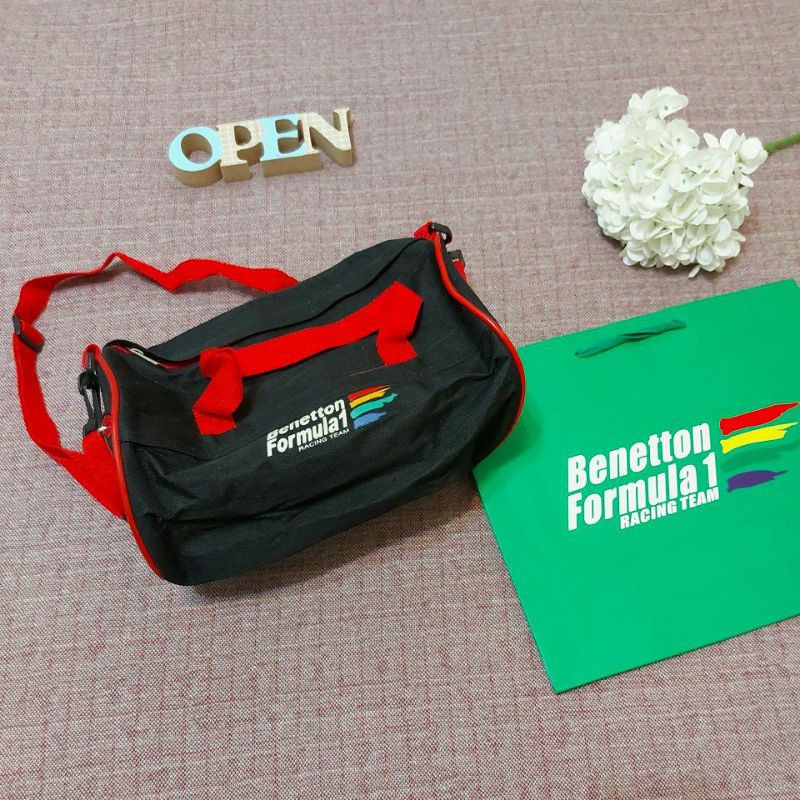 古董包 義大利 Benetton Formula 1 運動風 圓筒包 手提包 側背包 運動包 絕版品