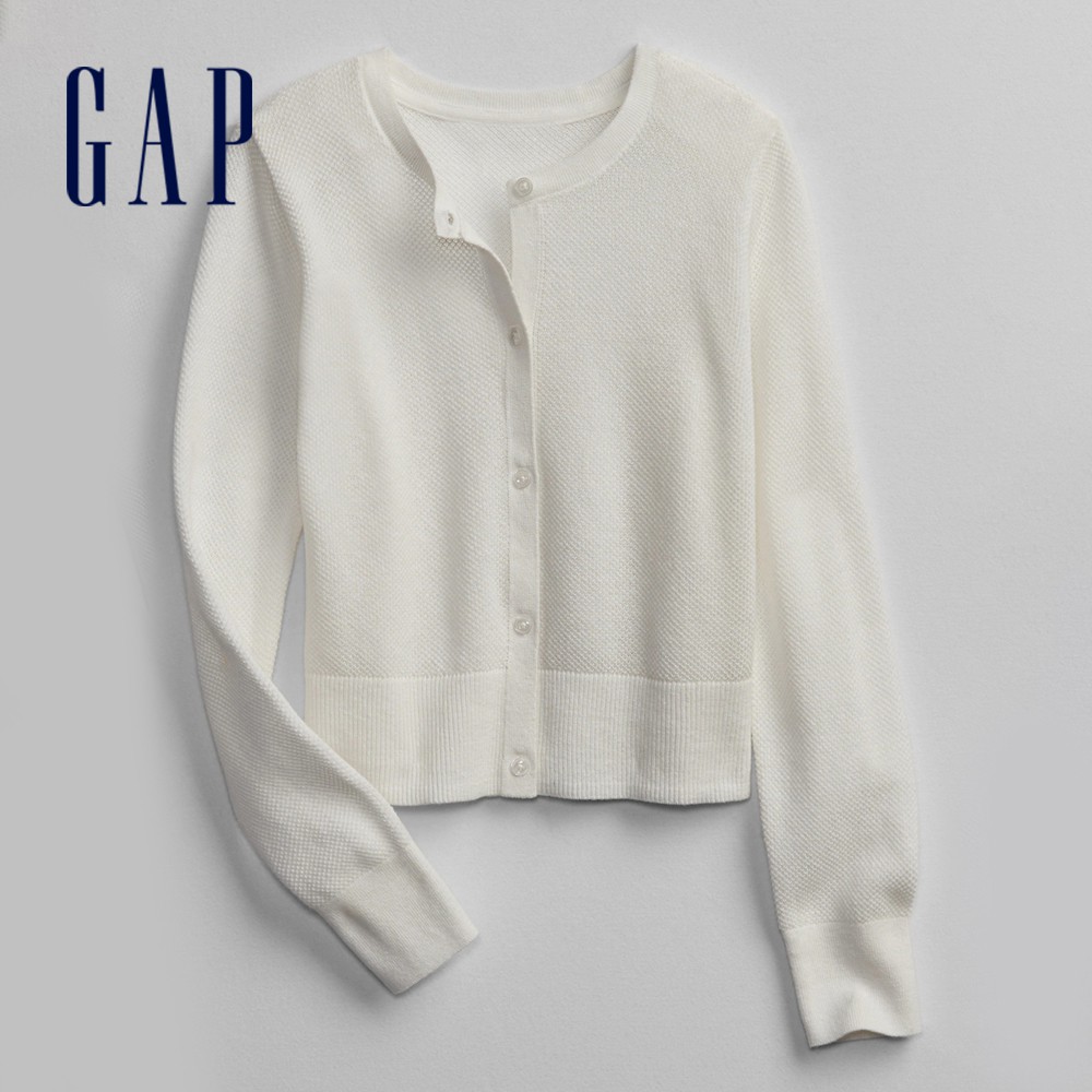 Gap 女童裝 柔軟素色針織外套-白色(723723)