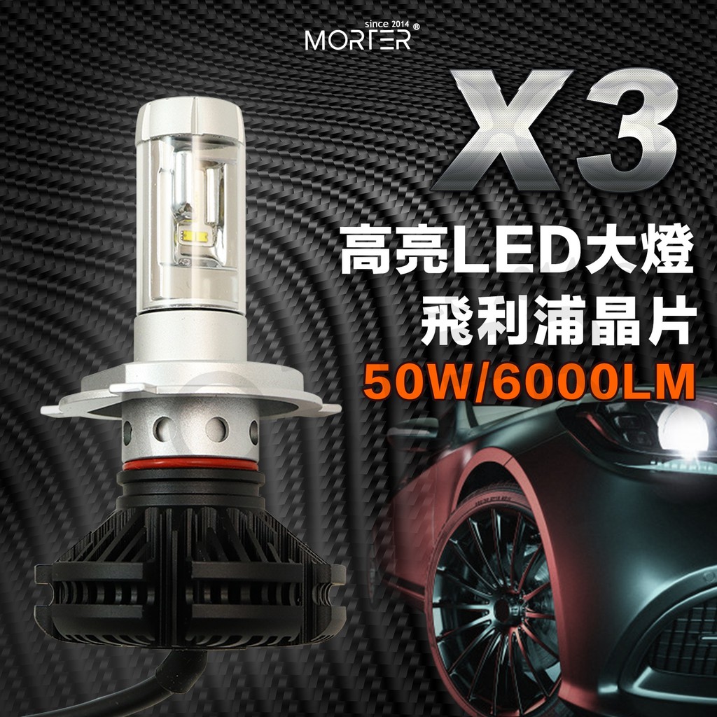 ˋˋ MorTer ˊˊ X3 LED 大燈 三色 正品保固 H4 飛利浦晶片 HS1 聚光型 BWS 勁戰 雷霆 大燈