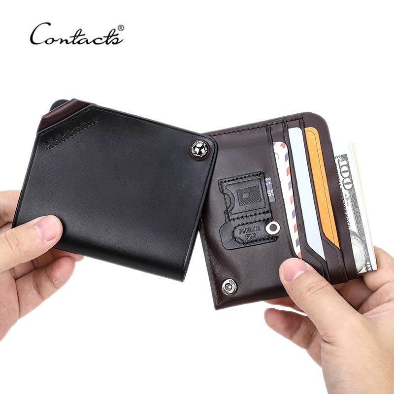CONTACT'S信用卡錢包真皮卡包, 男士超薄錢包, 帶零錢包錢包優質卡夾