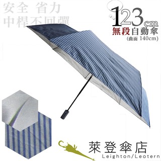 【萊登傘】雨傘 印花銀膠 不回彈 123cm超大無段自動傘 抗UV 防風抗斷 直紋鐵藍