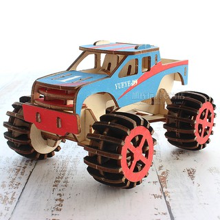兒童3d立體拼圖益智玩具男孩6歲以上手工製作積木製汽車模型拼裝