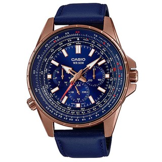 【CASIO】繁星點點三眼三針奇幻皮帶腕錶－尊爵藍(MTP-SW320RL-2A)正版宏崑公司貨