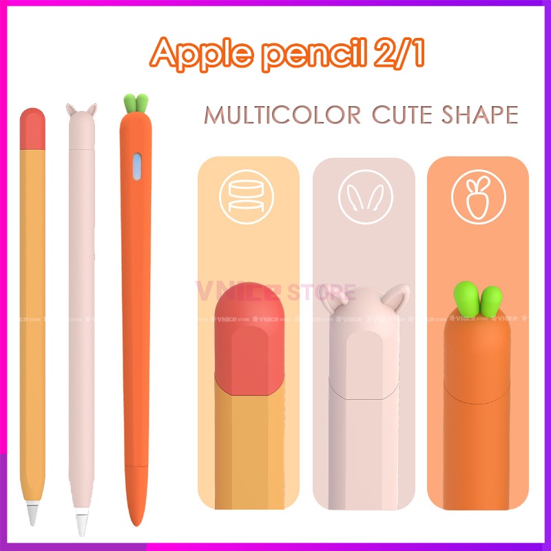 可愛的糖果色適用於 Apple Pencil 2/1 盒在 IPad 平板電腦觸控筆卡通胡蘿蔔貓耳朵保護套上